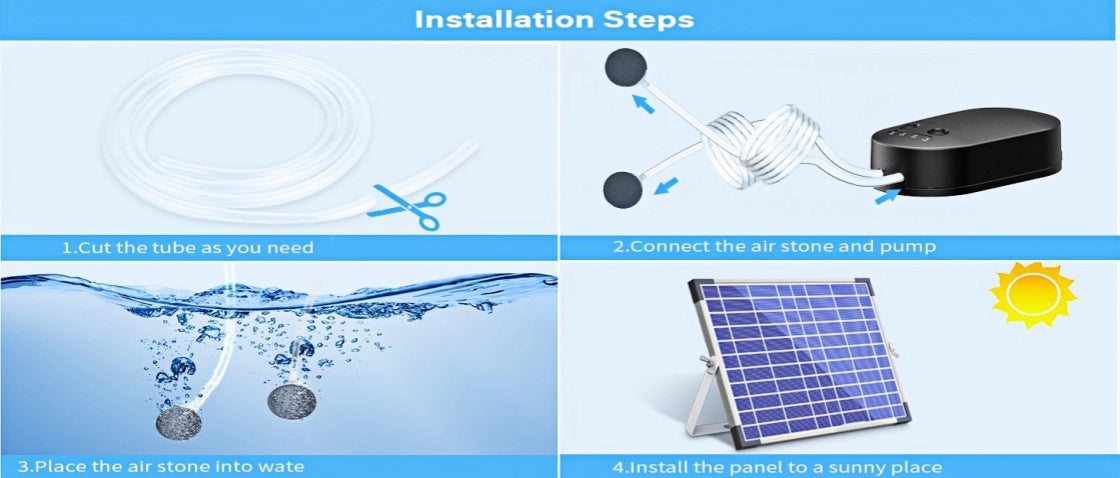 Installation steps for Solar Aquarium Air Pump