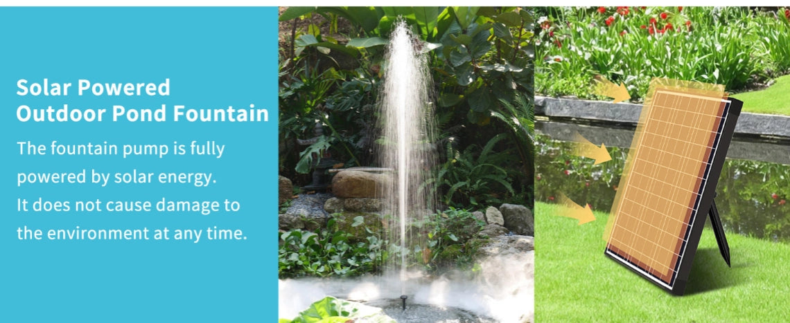 Solar-powered outdoor pond fountain
